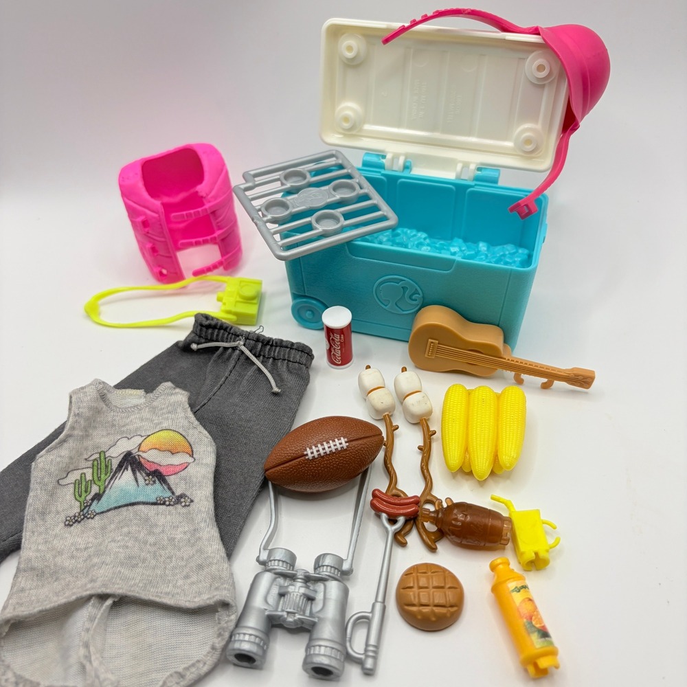 Barbie Camping Outdoors Sport Activities Accessories Cooler Clothes Set Lot Toy